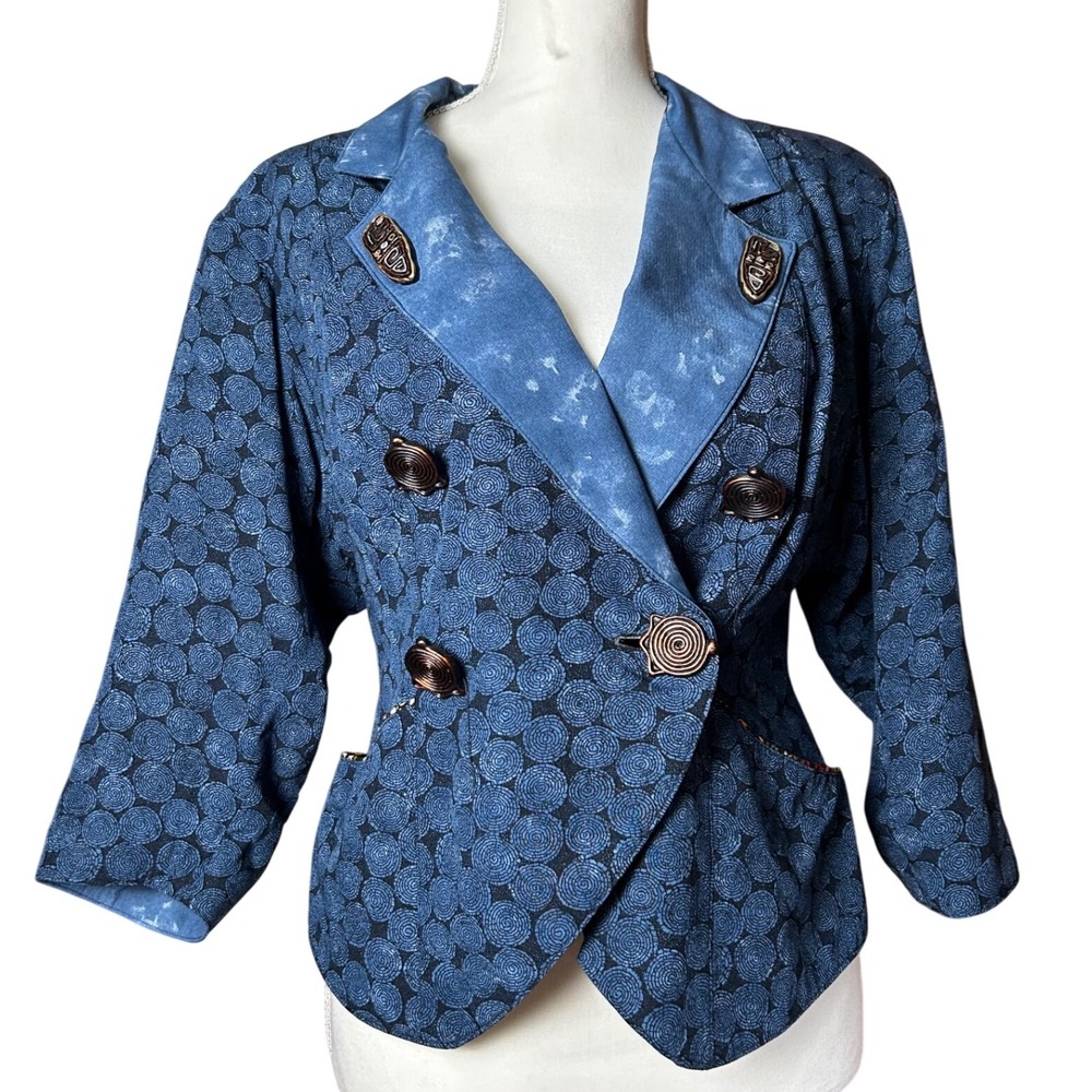 Vintage Platinum Dorothy Schoelen S Blue Western‎ Unique Jacket Shoulder Pads